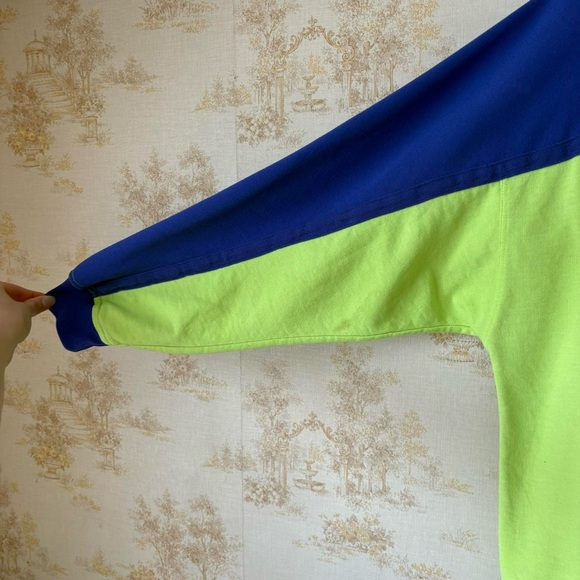 Vintage 80s 90s Nike retro neon green blue mock neck color block sweatshirt L - Picture 6 of 8